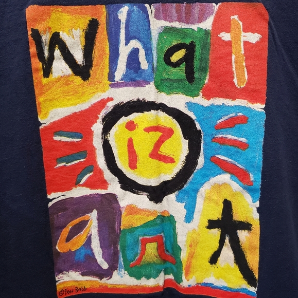 Vintage 90s Fred Babb What Iz Art Spell Out Short Sleeve T-Shirt Men's - sz XL - Picture 2 of 6